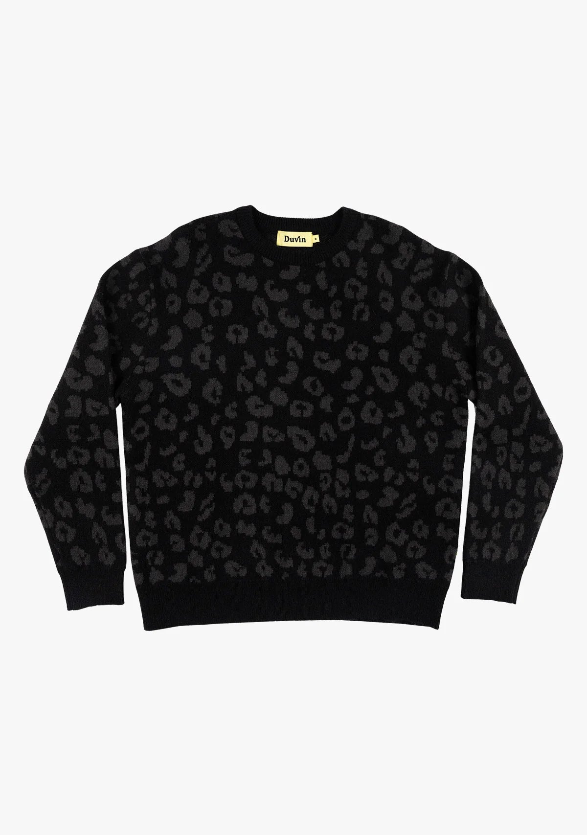 Black Leopard Crew Knit Sweater
